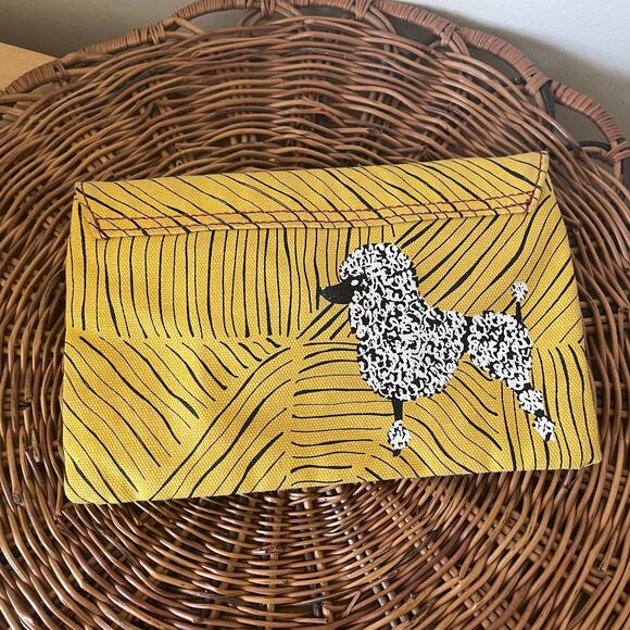 Anthropologie Pilcro Poodle Dog Print Clutch Pouch Purse Yellow - Picture 1 of 6
